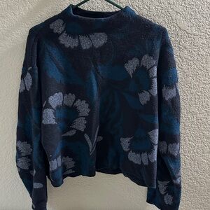 Ann Taylor Floral Sweater - Navy and Charcoal